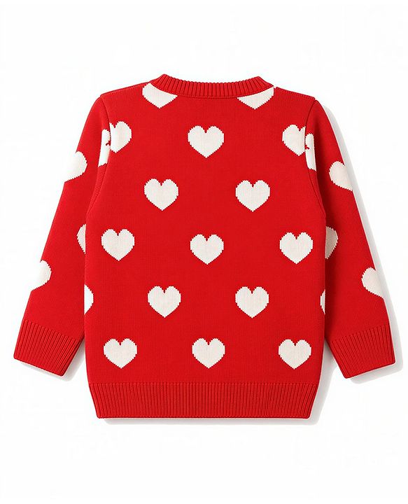 Babyhug Knit Full Sleeves Heart Printed Sweater Set- Red