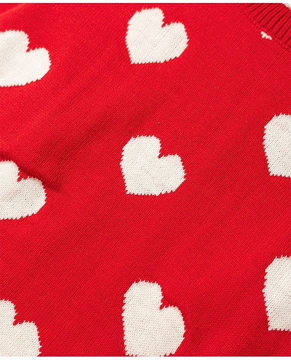 Babyhug Knit Full Sleeves Heart Printed Sweater Set- Red