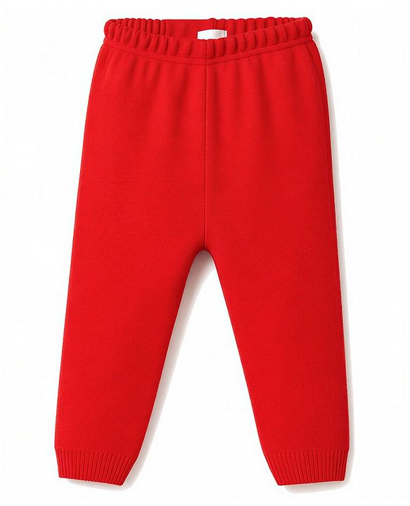Babyhug Knit Full Sleeves Heart Printed Sweater Set- Red