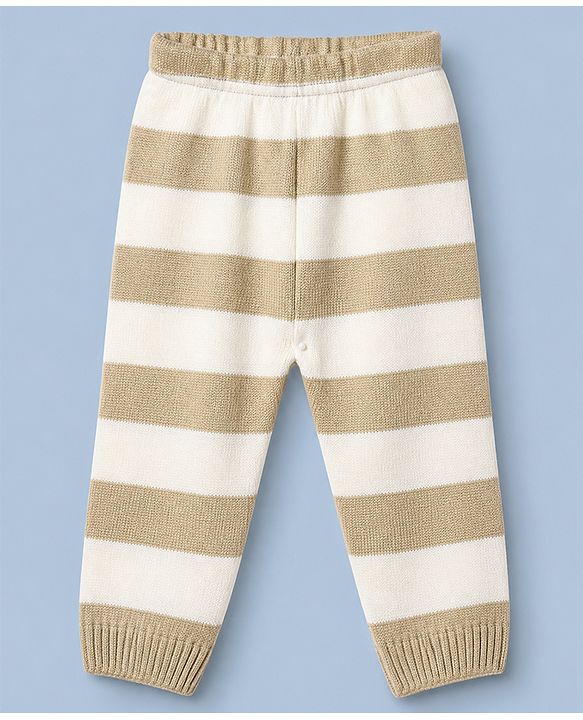 Babyhug Knit Full Sleeves Sweater and Pant with Bear 3D Applique in Beige for 0-3 Months