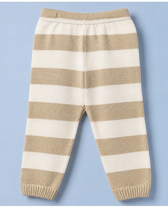 Babyhug Knit Full Sleeves Sweater and Pant with Bear 3D Applique in Beige for 0-3 Months