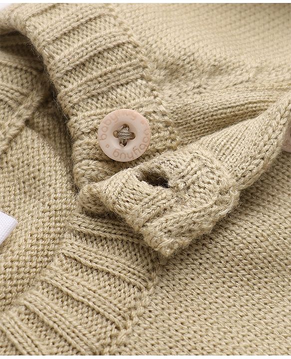 Babyhug Knit Full Sleeves Sweater and Pant with Bear 3D Applique in Beige for 0-3 Months