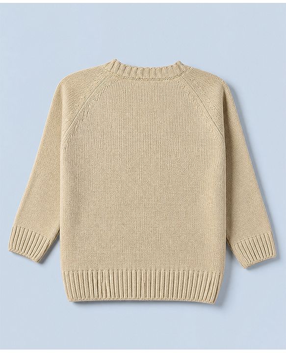 Babyhug Knit Full Sleeves Sweater and Pant with Bear 3D Applique in Beige for 0-3 Months