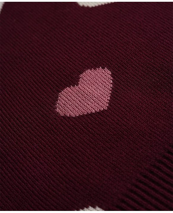 Babyhug Knit Full Sleeves Sweater Set with Full Length and Hearts Design in Wine