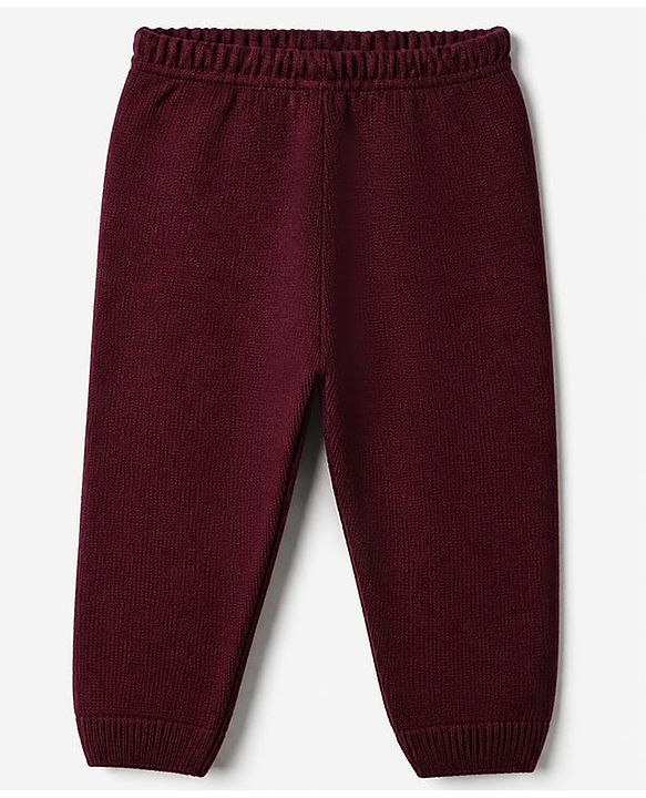 Babyhug Knit Full Sleeves Sweater Set with Full Length and Hearts Design in Wine