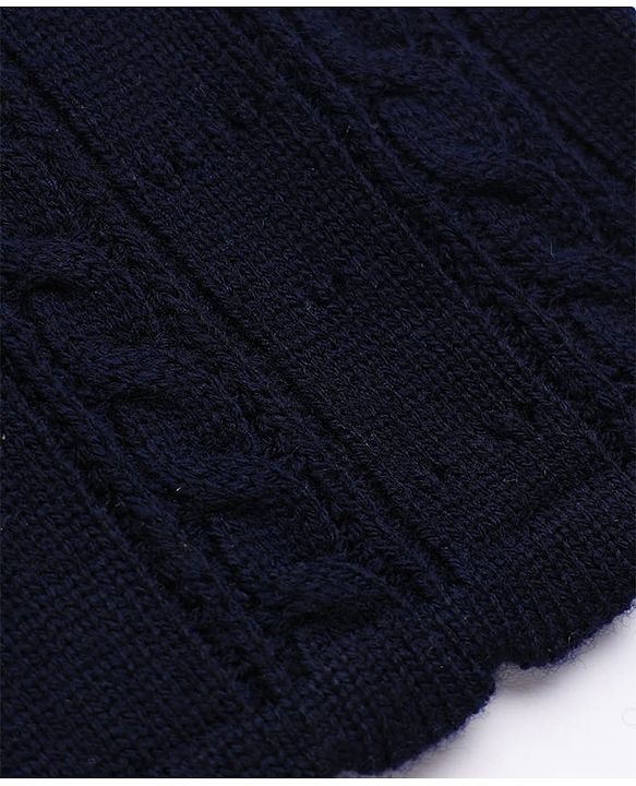 Babyhug Knit Full Sleeves Woolen Dress with Frill Details & Bow Applique - Navy Blue