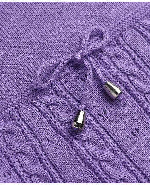 Babyhug Sweater-knit Full Sleeves Woolen Dress with Frill Details and Bow Applique - Lavender