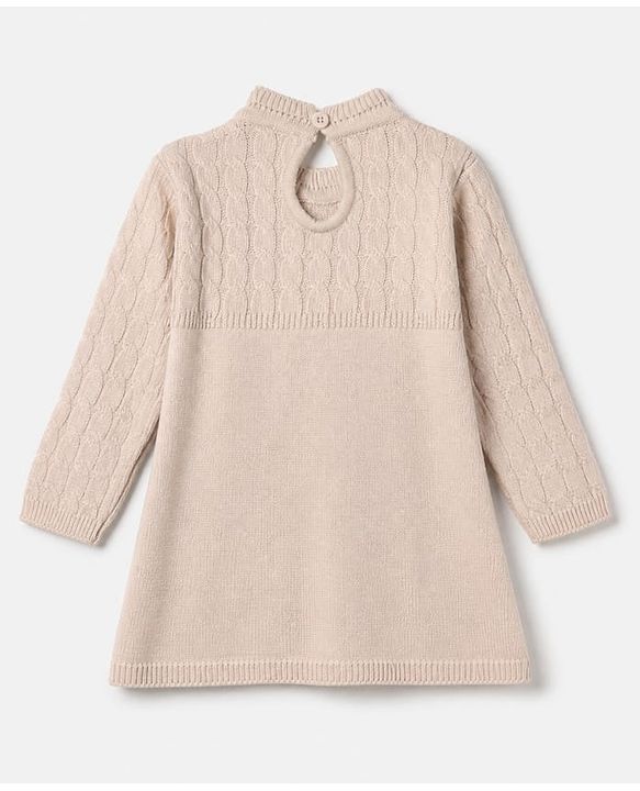 Babyhug Cable Knit Solid Full Sleeves Woolen Dress - Beige