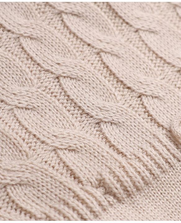 Babyhug Cable Knit Solid Full Sleeves Woolen Dress - Beige