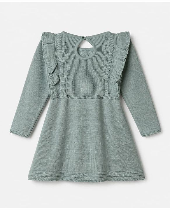Babyhug Knit Solid Woolen Dress with Full Sleeves - Olive Green