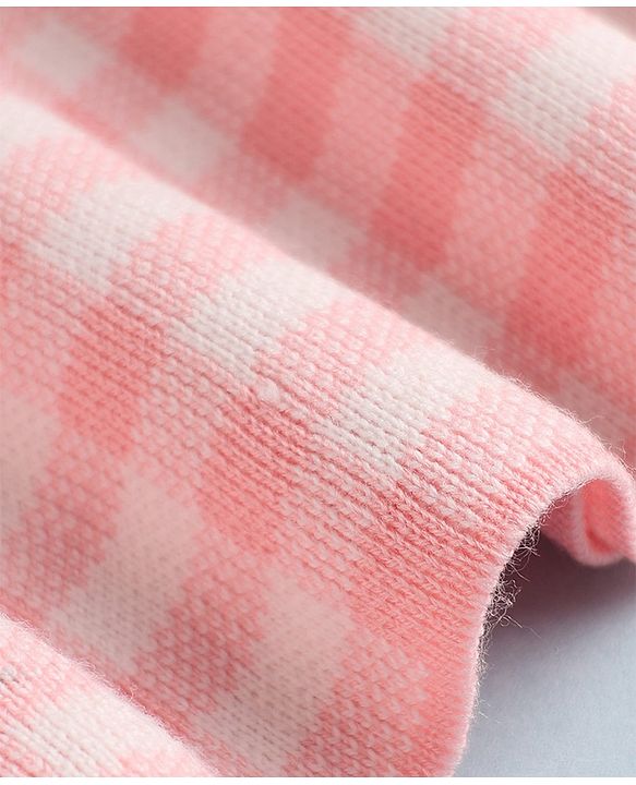 Babyhug Sweater-knit Full Sleeves Checks Woolen Dress with Bow Applique & Frill Detailing - Pink