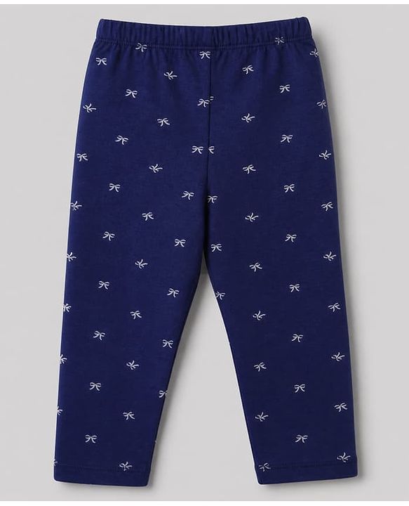 Babyhug Cotton Lycra Elastane Knit Slim Fit Full Length Leggings with Bow, Floral & Strawberry Print Pack of 3 - White, Navy Blue & Red