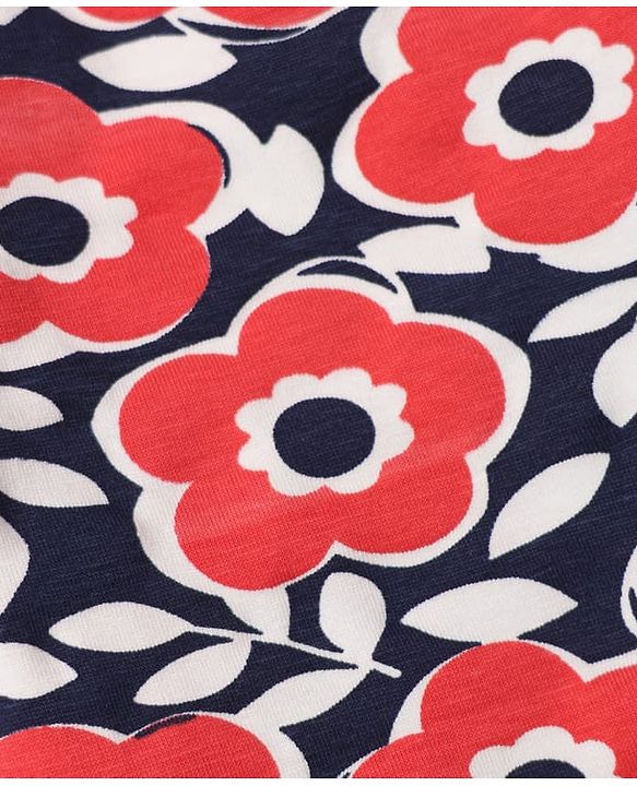 Babyhug Cotton Lycra Elastane Knit Slim Fit Full Length Leggings with Bow, Floral & Strawberry Print Pack of 3 - White, Navy Blue & Red