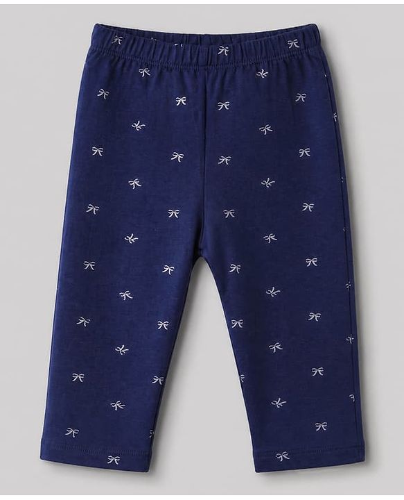 Babyhug Cotton Lycra Elastane Knit Slim Fit Full Length Leggings with Bow, Floral & Strawberry Print Pack of 3 - White, Navy Blue & Red