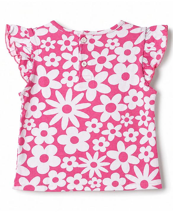 Babyhug 100% Cotton Knit Half Sleeves Co-Ords T-Shirt & Capri Night Suit with Floral Print - Pink