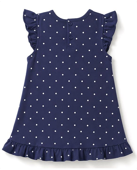 Babyhug 100% Cotton Knit Half Sleeves Nighty With Kitty & Polka Dots Print - Navy Blue