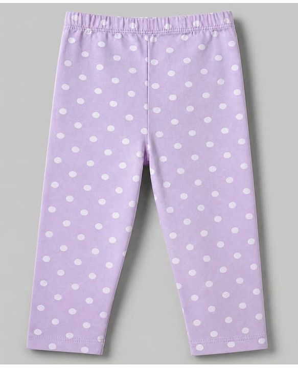 Babyhug Cotton Lycra Elastane Knit Slim Fit Full Length Solid Leggings with Floral & Polka Dots Print Pack of 3 - White, Lilac & Pink
