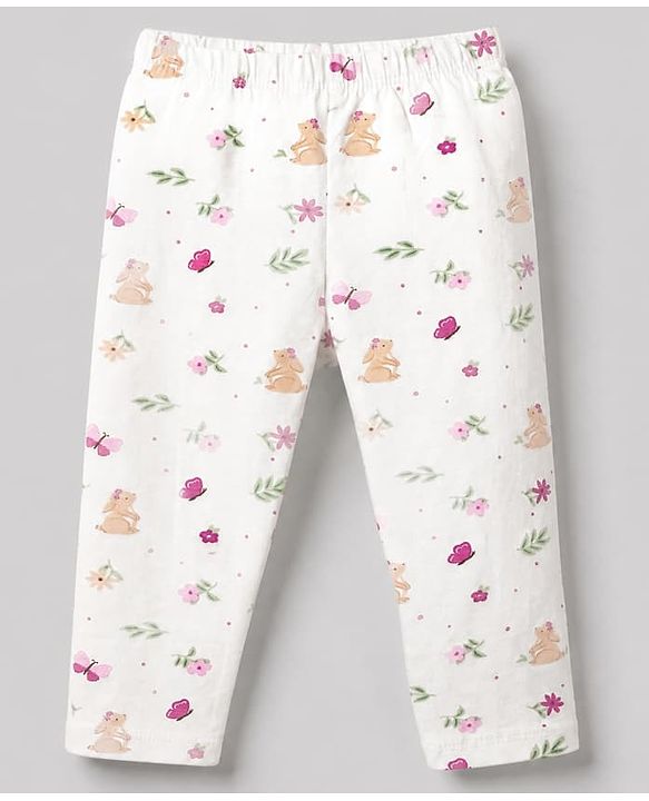 Babyhug Cotton Lycra Elastane Knit Slim Fit Full Length Solid Leggings with Floral & Polka Dots Print Pack of 3 - White, Lilac & Pink