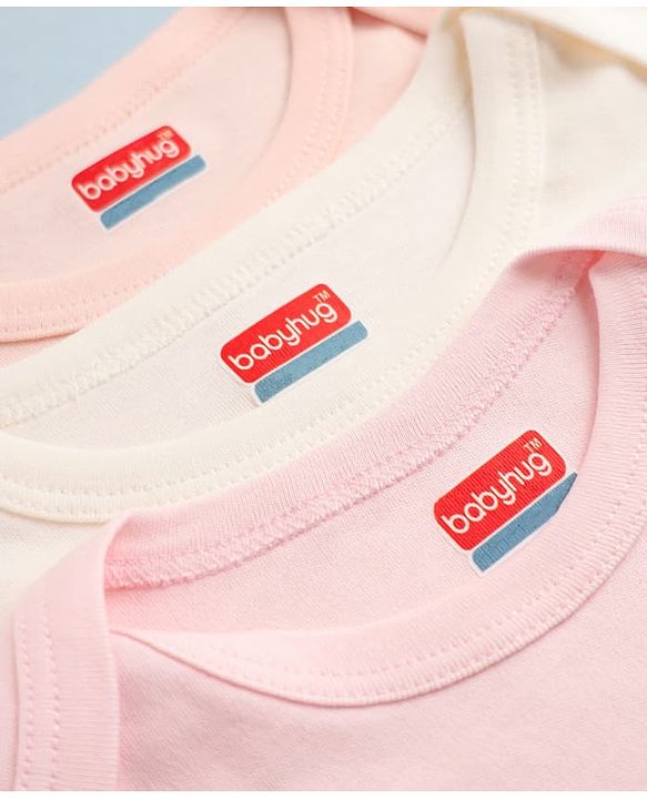 Babyhug 100% Cotton Interlock Knit Solid Onesies with Full Sleeves Pack of 3 - Peach, Pink & White