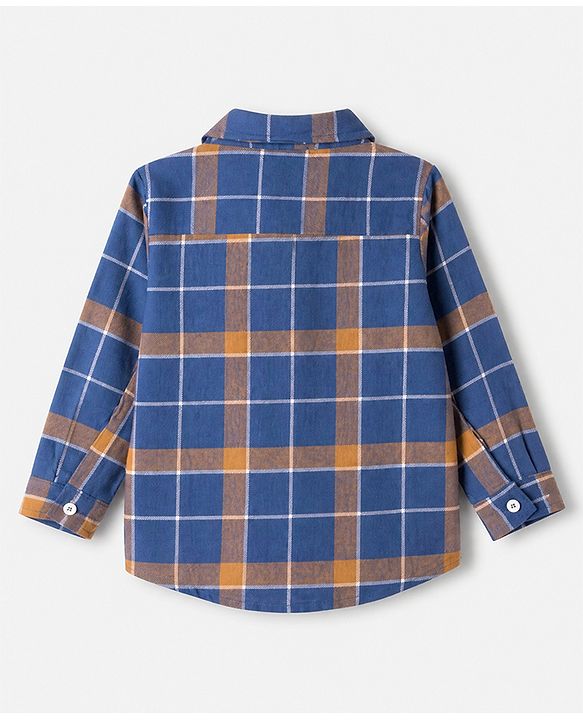 Babyhug 100% Cotton Woven Full Sleeves Checked Shirt and Pant Set - Brown