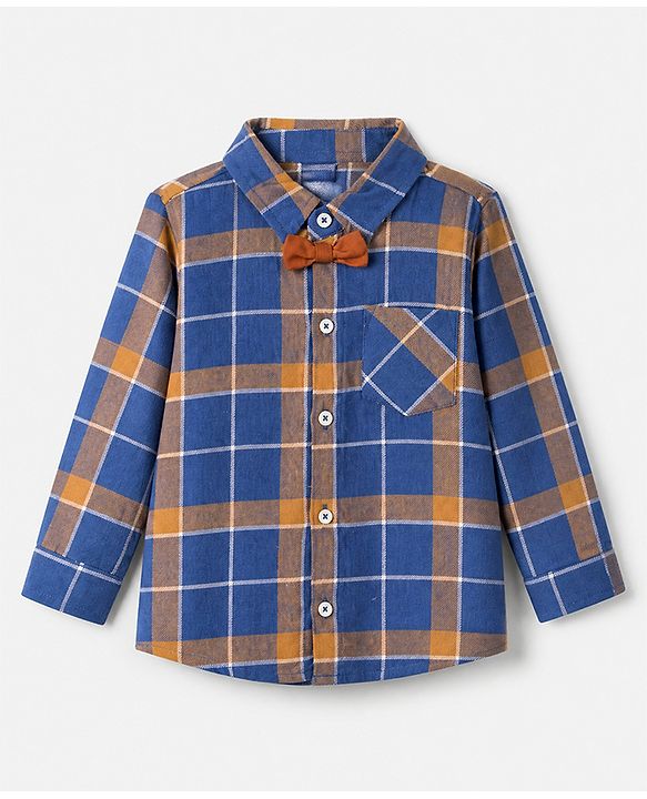 Babyhug 100% Cotton Woven Full Sleeves Checked Shirt and Pant Set - Brown