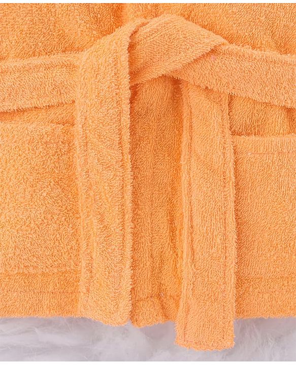 Babyhug Microfiber Knit Full Sleeves Hooded Bath Robe With Giraffe Embroidery & Ear Applique - Orange