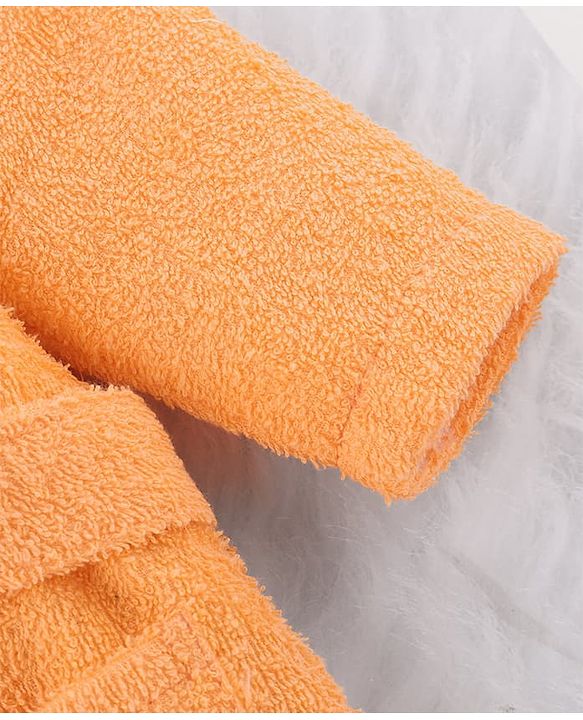 Babyhug Microfiber Knit Full Sleeves Hooded Bath Robe With Giraffe Embroidery & Ear Applique - Orange
