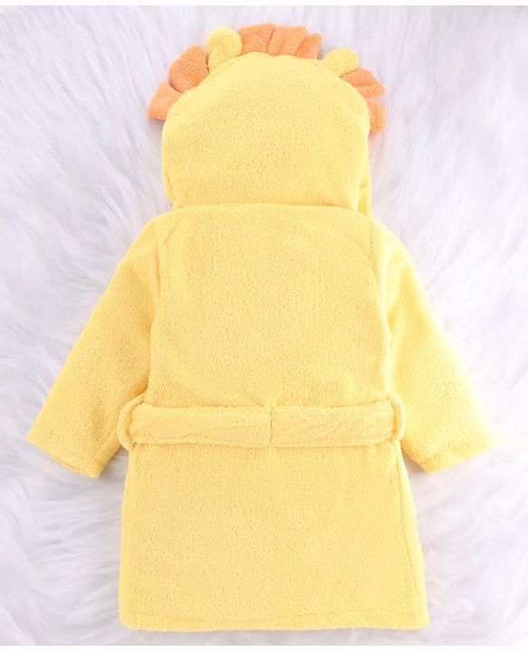 Babyhug Velour Microfiber Knit Full Sleeves Hooded Bath Robe With Tiger Embroidery & Ear Applique - Yellow