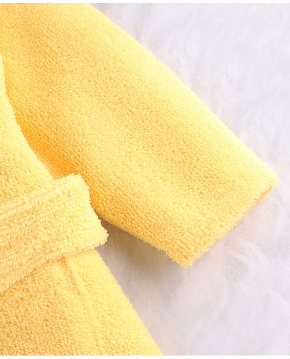 Babyhug Velour Microfiber Knit Full Sleeves Hooded Bath Robe With Tiger Embroidery & Ear Applique - Yellow