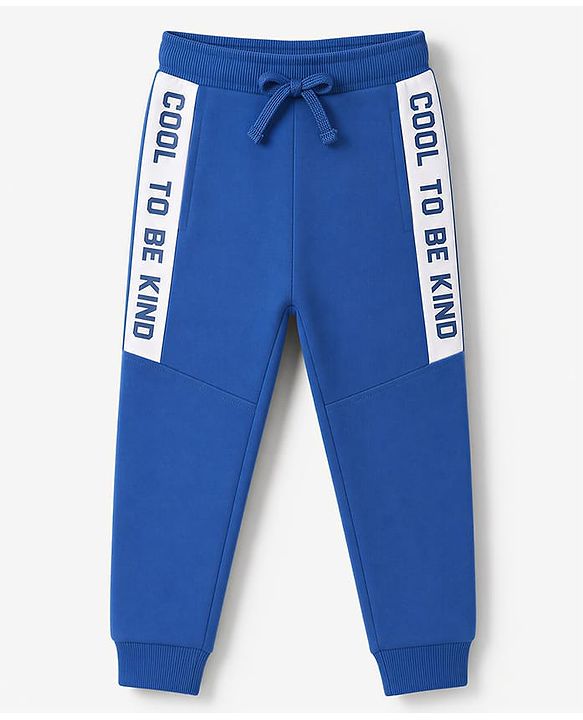 Babyhug 100% Cotton Terry Knit Full Sleeves T-Shirt & Joggers Set With Text Print - Blue