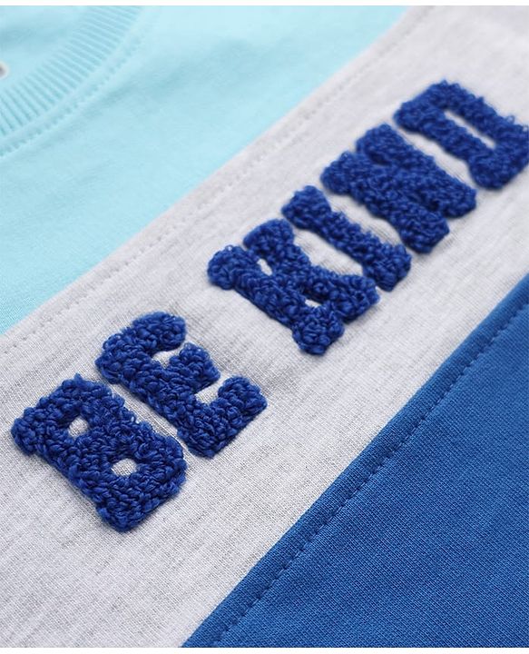 Babyhug 100% Cotton Terry Knit Full Sleeves T-Shirt & Joggers Set With Text Print - Blue