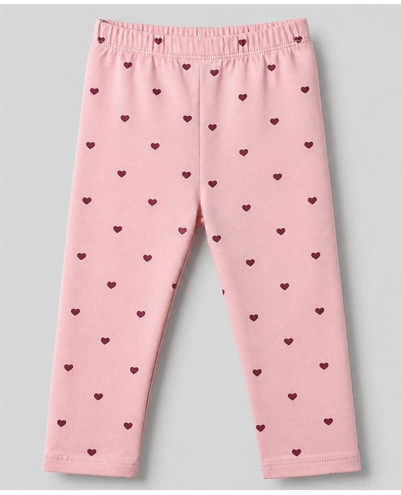 Babyhug Cotton Terry Knit Full Length Leggings with Floral & Heart Print Pack of 3 - Pink Red & White