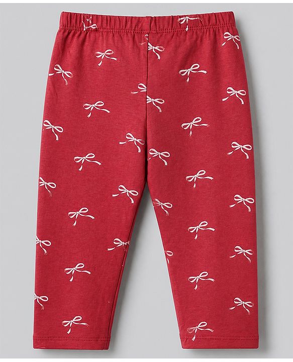 Babyhug Cotton Terry Knit Full Length Leggings with Floral & Heart Print Pack of 3 - Pink Red & White