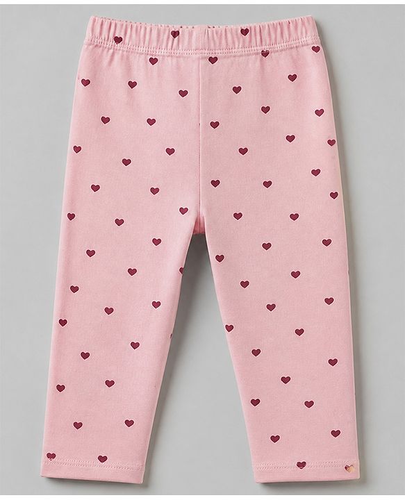 Babyhug Cotton Terry Knit Full Length Leggings with Floral & Heart Print Pack of 3 - Pink Red & White