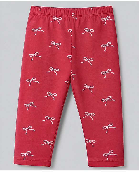 Babyhug Cotton Terry Knit Full Length Leggings with Floral & Heart Print Pack of 3 - Pink Red & White