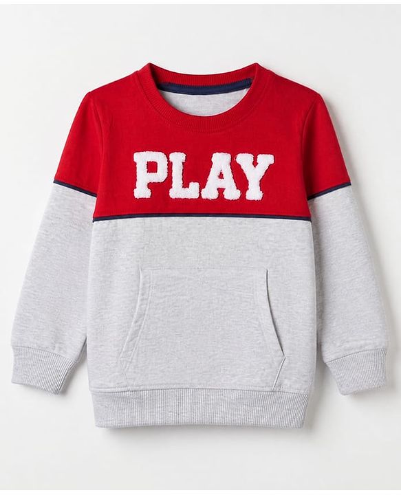 Babyhug 100% Cotton Knit Full Sleeves Text Embroidered & Printed T-Shirt & Jogger Set - Red & Grey