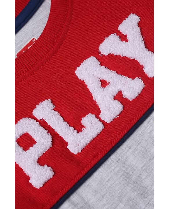 Babyhug 100% Cotton Knit Full Sleeves Text Embroidered & Printed T-Shirt & Jogger Set - Red & Grey