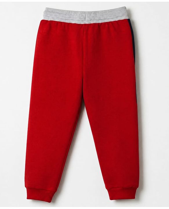 Babyhug 100% Cotton Knit Full Sleeves Text Embroidered & Printed T-Shirt & Jogger Set - Red & Grey