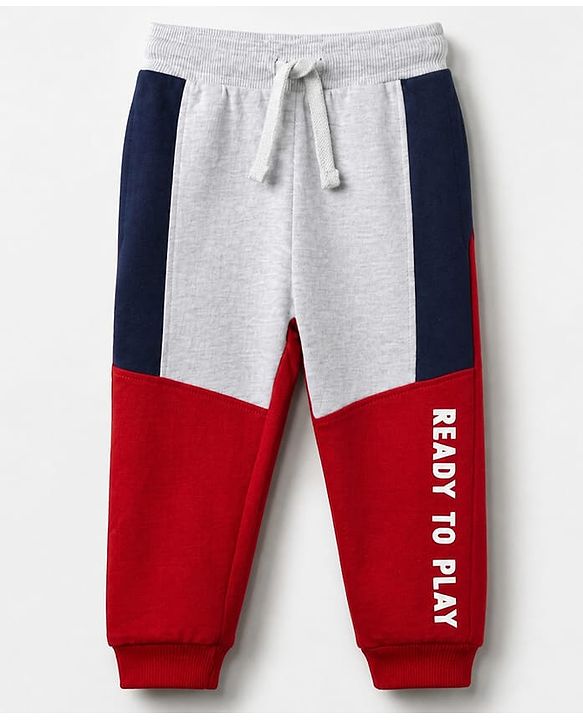 Babyhug 100% Cotton Knit Full Sleeves Text Embroidered & Printed T-Shirt & Jogger Set - Red & Grey