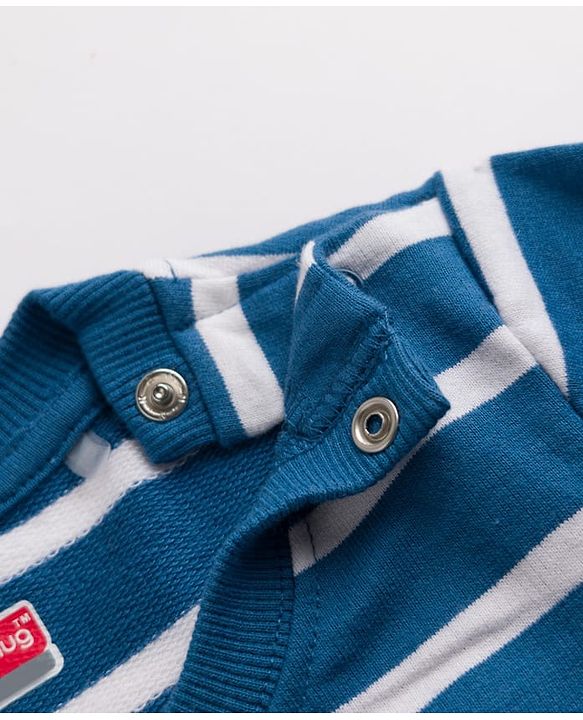 Babyhug 100% Cotton Single Jersey Knit Full Sleeves Striped T-Shirt and Pant with Suspender and Bear Patch - Blue