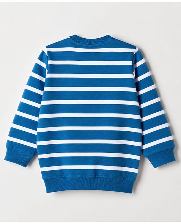 Babyhug 100% Cotton Single Jersey Knit Full Sleeves Striped T-Shirt and Pant with Suspender and Bear Patch - Blue