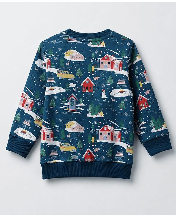 Babyhug 100% Cotton Knit Full Sleeves Christmas Theme Printed T-Shirt & Jogger Set - Dark Green