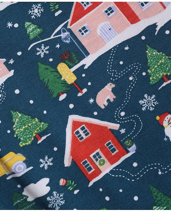 Babyhug 100% Cotton Knit Full Sleeves Christmas Theme Printed T-Shirt & Jogger Set - Dark Green