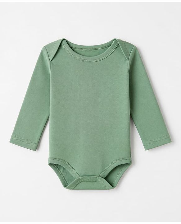 Babyhug 100% Cotton Interlock Knit Solid Onesies with Full Sleeves Pack of 3 - Sea Green, Tan & Navy Blue