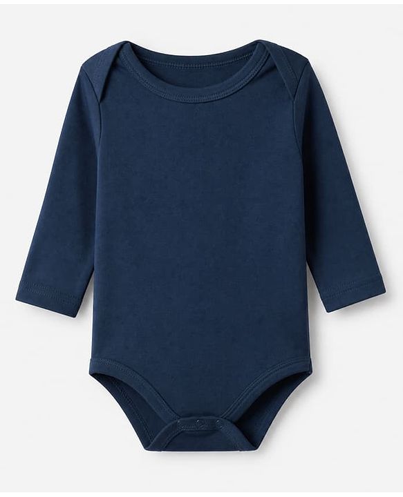 Babyhug 100% Cotton Interlock Knit Solid Onesies with Full Sleeves Pack of 3 - Sea Green, Tan & Navy Blue