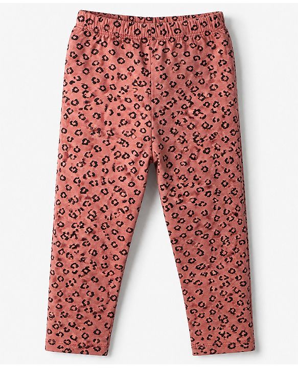 Babyhug Cotton Elastane Knit Full Length Leggings With Heart & Animal Print Pack of 3 - Pink & Black
