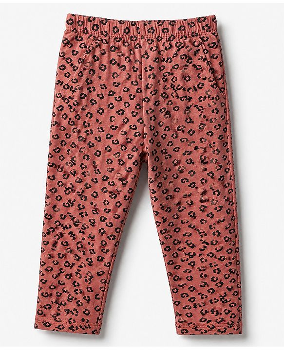 Babyhug Cotton Elastane Knit Full Length Leggings With Heart & Animal Print Pack of 3 - Pink & Black