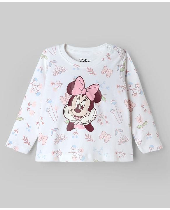 Babyhug Disney Single Jersey Knit Full Sleeves T-Shirt & Pyjama Night Suit with Minnie Mouse & Marie Print Pack of 2 - Pink  & White