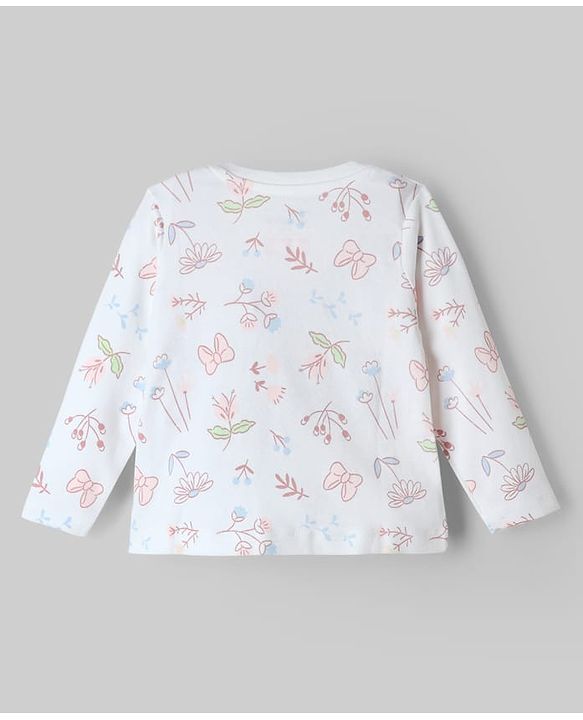 Babyhug Disney Single Jersey Knit Full Sleeves T-Shirt & Pyjama Night Suit with Minnie Mouse & Marie Print Pack of 2 - Pink  & White