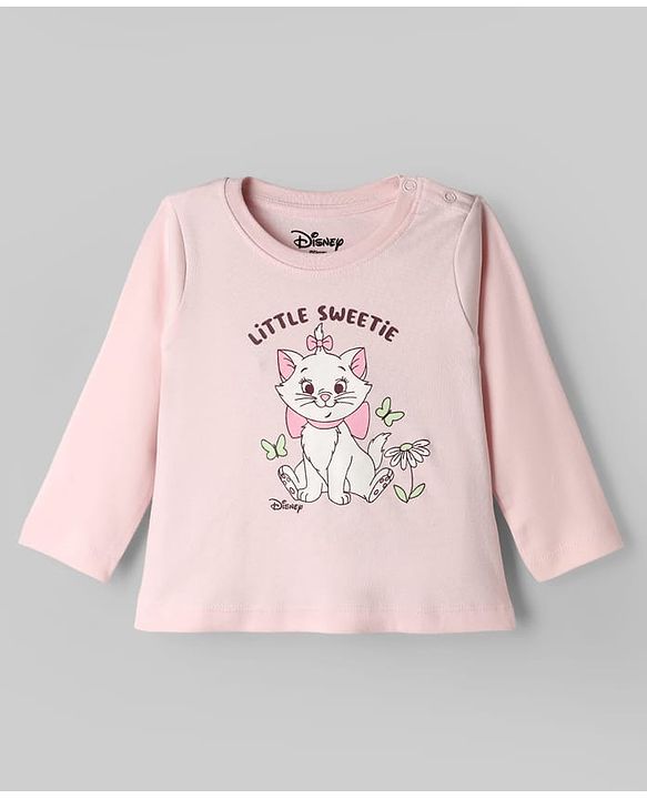 Babyhug Disney Single Jersey Knit Full Sleeves T-Shirt & Pyjama Night Suit with Minnie Mouse & Marie Print Pack of 2 - Pink  & White